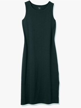 Daily Ritual Women’s Cotton Relaxed Fit Muscle Sleeve Midi Dress Green Size L